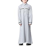 NAZARR Muslimische Kinderkleidung Arabische Robe Für Jugendliche Muslim Stehkragen Langärmelige...