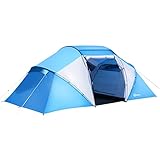 Outsunny Campingzelt Familienzelt Tunnelzelt mit 2 Schlafkabinen 4-6 Personen Blau L430 x B240 x...