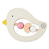 Bieco Vogel Beißring Baby aus Holz, 10 cm | Ab 0 Monate | Greifling Baby Holz mit Holzperlen Orange...