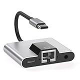 PAMENET Typ-C auf Ethernet-LAN-Netzwerkadapter, Hub, USB C auf 3,5 mm Audio-PD, Schnellladestation...