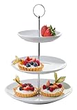 Home4You Etagere mit 3 Etagen und Tragegriff - Weiß - Porzellan - Metall - Ø 26,5 x H 37 cm -...