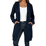 Caxndycing Sweatjacke Damen Hoodie mit Kapuze Lang Herbst Winter Übergangsjacke Casual Einfarbig...