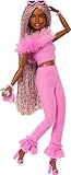 Barbie Deluxe Style-Puppe Nr. 4 mit Barbiecore-Outfit, rosa und braunen geflochtenen Zöpfchen,...