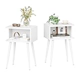 Weißer Nachttisch, 2er-Set, kleiner Bett-Beistelltisch für kleine Räume, moderner Nachttisch,...