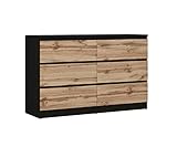 3xEliving Kommode, Sideboard mit 6 Schubladen, Schwarz & Eiche Wotan L: 120 cm H: 79 cm T: 40 cm,...