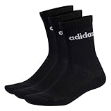 adidas Unisex Linear Crew Cushioned Socks 3 Pairs, Black / White, 42-45