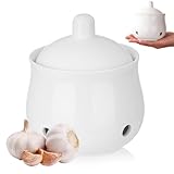 PRITOK Knoblauchtopf aus Keramik: Knoblauch Aufbewahrung mit Deckel und Belüftungslöchern,...