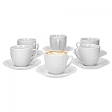 Van Well Trend 6er Set Kaffeetasse mit Untertasse rund, 230 ml Tasse weiß Porzellan Geschirr