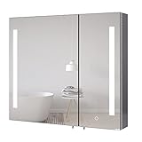 FOREHILL LED Spiegelschrank Bad mit Beleuchtung Edelstahl, Badschrank mit kaltweiß Lichtspiegel,...
