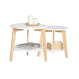 SoBuy FBT75-W 2er Set Beistelltisch mit runden Ablagen Couchtisch Sofatisch Kaffeetisch...