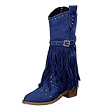 Western Stiefeletten Damen Reiten - Halbstiefel Zum Quasten Blockabsatz Cowboystiefel Halbschaft...