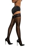 DORALLURE Halterlose Strümpfe Damen Sexy 20 DEN Spitze Stay Up Nylonstrümpfe, Schwarz L-XL