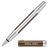 Pelikan Füllfederhalter PURA Mokka-Silber mit persönlicher Laser-Gravur aus Aluminium mit...
