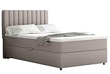 PANDA MÖBEL Boxspringbett Everest, 120x200, Polsterbett mit Bettkasten und Topper- beige