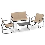 GOPLUS Gartenmöbel Set, Balkonmöbel Set mit Schaukelbank & 2 Schaukelstühle & Glastisch, 4...