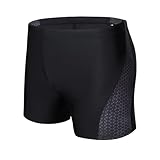 AMZSPORT Badehose Herren Kurz Schwimmhose Eng Wassersport Badeshorts mit Tunnelzug, Schwarz L