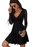 SheIn Damen Netz Ärmel Kleider A Linie Tief V-Ausschnitt Elegant Minikleid Mesh Partykleid...