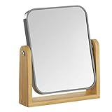 YEAKE Doppelseitiger Schminkspiegel mit 3-facher Vergrößerung und Bambusständer, Kleiner...