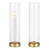 Romadedi Gold Kerzenständer Kerzenhalter Stabkerze - 2er Metall Stabkerzenhalter mit Glaszylinder...