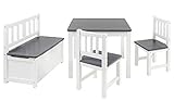 BOMI Kindermöbel Tisch und Stühle | Kindertruhenbank aus Kiefer Massiv Holz | Kindersitzgruppe...