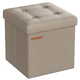 SONGMICS Sitzhocker 38 cm, Aufbewahrungsbox faltbar, Fußhocker mit Deckel, aus Kunstleder, bis 300...