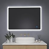 Youyijia LED Badspiegel mit Beleuchtung, 50x70cm Wandspiegel Badezimmerspiegel mit Touch-Schalter...