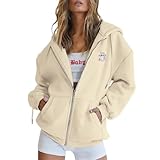 Générique Damen-Fleecejacke, gefüttert, Hoodie, Pelz, warm, Reißverschluss, Outwear, dick,...