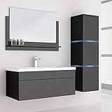 Home Deluxe - Badmöbel-Set - WANGEROOGE Big Schwarz - Large - inkl. Waschbecken und komplettem...