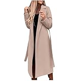 Lange Trenchcoat Damen Elegant Einfarbig Wollmantel Langarm Revers Winterjacke Schlanke Jacke...