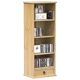 Ziaphsol CD-Schrank Corona Massivholz Kiefer, 40x30x110 cm, CD DVD Regal mit Schublade, Vielseitiger...