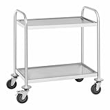 Royal Catering RCSW 2.1H Servierwagen Edelstahl Küchenwagen mit Rollen Transportwagen 2 Borde...