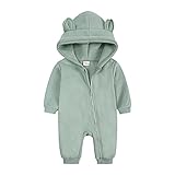 Alunsito Neugeborenes Baby Overall Bärenohr Mit Kapuze Strampler Langarm Reißverschluss Bodysuit...