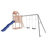 vidaXL Spielturm, Klettergerüst mit Rutsche Schaukel, Kinder Kletterturm mit Holzdach,...