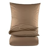 BaSaTex Renforcé Bettwäsche Set | 100% Baumwolle | 135x200 cm + 80x80 cm | Reißverschluss | Sand