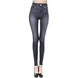 szvbofueck Leggings Damen mit Taschen - Jeans Jeansoptik Stretchleggings High Waist Yogahose Shaping...
