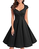 bbonlinedress 1950er Vintage Retro Cocktailkleid Rockabilly V-Ausschnitt Faltenrock Black 2XL
