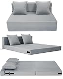 HAUSPROFI Schlafsofa mit Bezug aus Samtstoff & 2 Kissen, Bezug Abnehmbar, Waschbar, Klappmatratze...