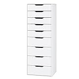 FOREHILL 124,5cm hoch Kommode weiß mit 9 Schubladen, schmaler Schubladenschrank Hochkommode 124,5 x...