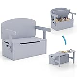 FANTASK 3 in 1 Kindersitzgruppe mit Sitzbank, Kindertisch aus Holz, Spielzeugkiste Aktivitätstisch...