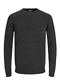 JACK & JONES Herren Basic Knit Crew Neck Pullover - Dark Grau Melange - L