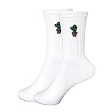Tindo Kaktus Socken Damen Herren – Weiße Crew Socken mit Kaktus Stickerei – Lustige...