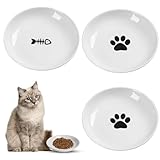3 Stück Futternapf Katze, Keramik Katzennapf,Weiß - Futternapf Katzen Flach mit Rutschfestem...