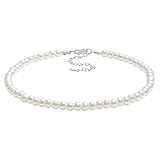 Duriya Perlenkette Damen Weiße Perlen Halskette Kurz Multi Schichte Choker Kette verstellbare...