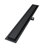 VILSTEIN Duschrinne Schwarz 80cm, Siphon mit Geruchsstop und Haarsieb, Randablauf, Edelstahl...