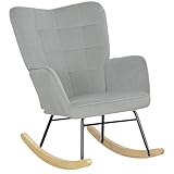 HOMCOM Schaukelstuhl, Schaukelsessel mit Samtoptik, Armlehne, Gepolsterter Sessel mit Holzkufen,...