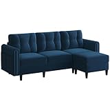 Yaheetech Ecksofa 3-Sitzer Sofa mit Polsterhocker aus Samtstoff Eckcouch in L-Form Rechts/Links...