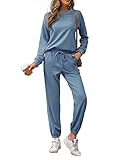 REORIA Damen Tracksuit Langarm Rundhalsausschnitt Einfarbig Zweiteiler Outfit Hoodie Jogger...