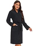 Ymmchy Weicher Bademantel Damen Frottee Morgenmantel Leichte Saunamantel Women Sauna Robe Schwarz L