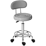 HOMCOM Rollhocker höhenverstellbar Drehhocker Drehbar Salon Hocker mit Lehne, Rädern,...