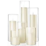Shihanee Set mit 6 Stumpenkerzen und Glasvasen in Zylinderform, 6 Größen, transparent, hohe...
